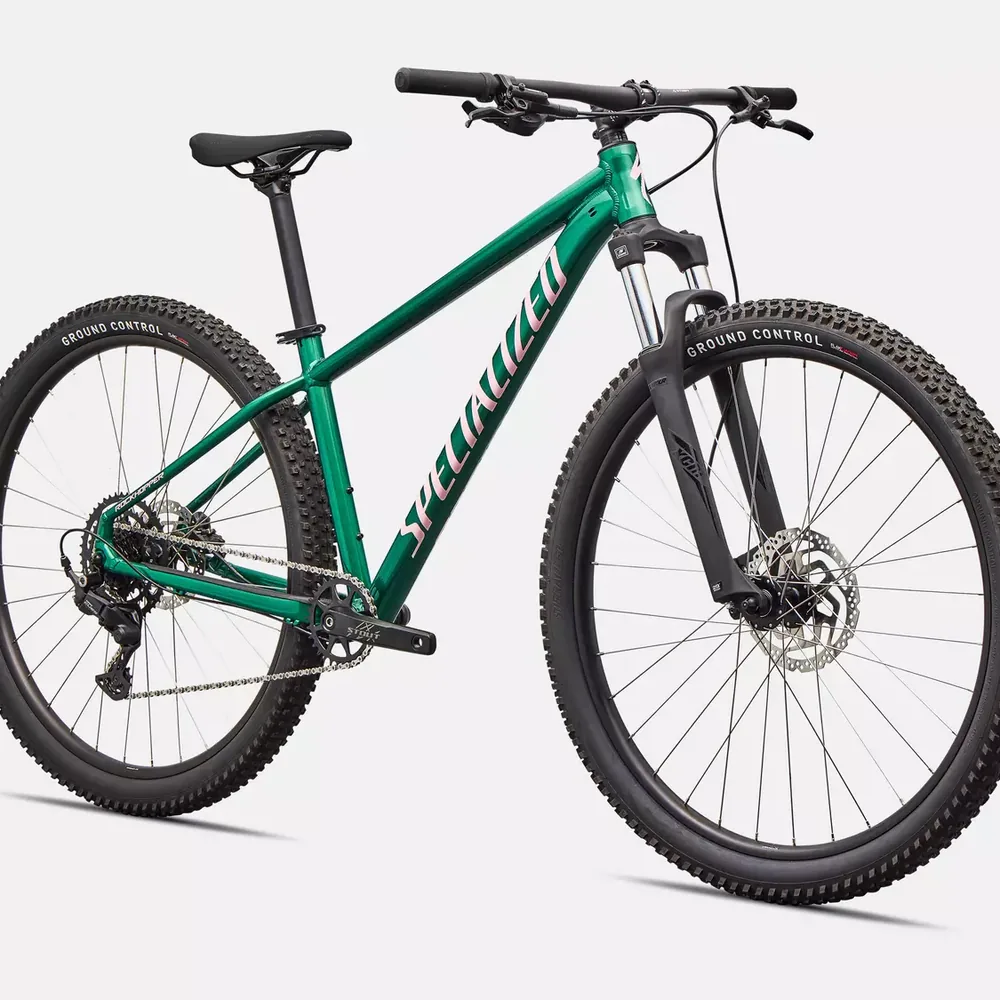 Specialized Rockhopper Sport Verde Pino/Rosa Desierto - vista frontal detalle